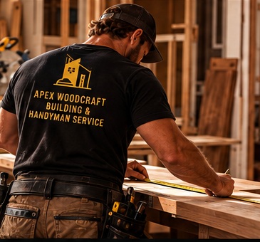 Craftsman measuring wood in a warm carpentry workshop
