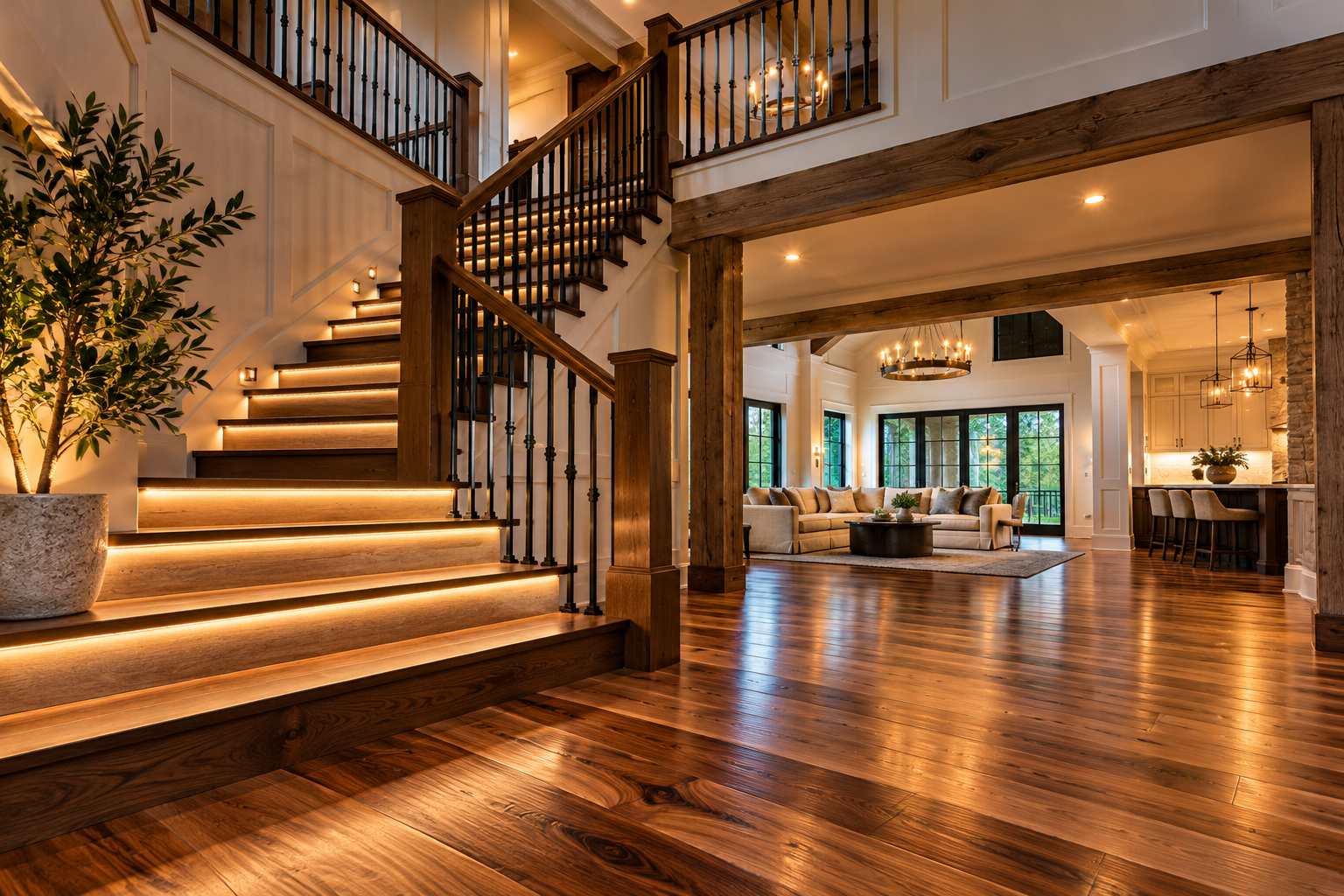 Apex Woodcraft interior renovation with custom beams and finish carpentry