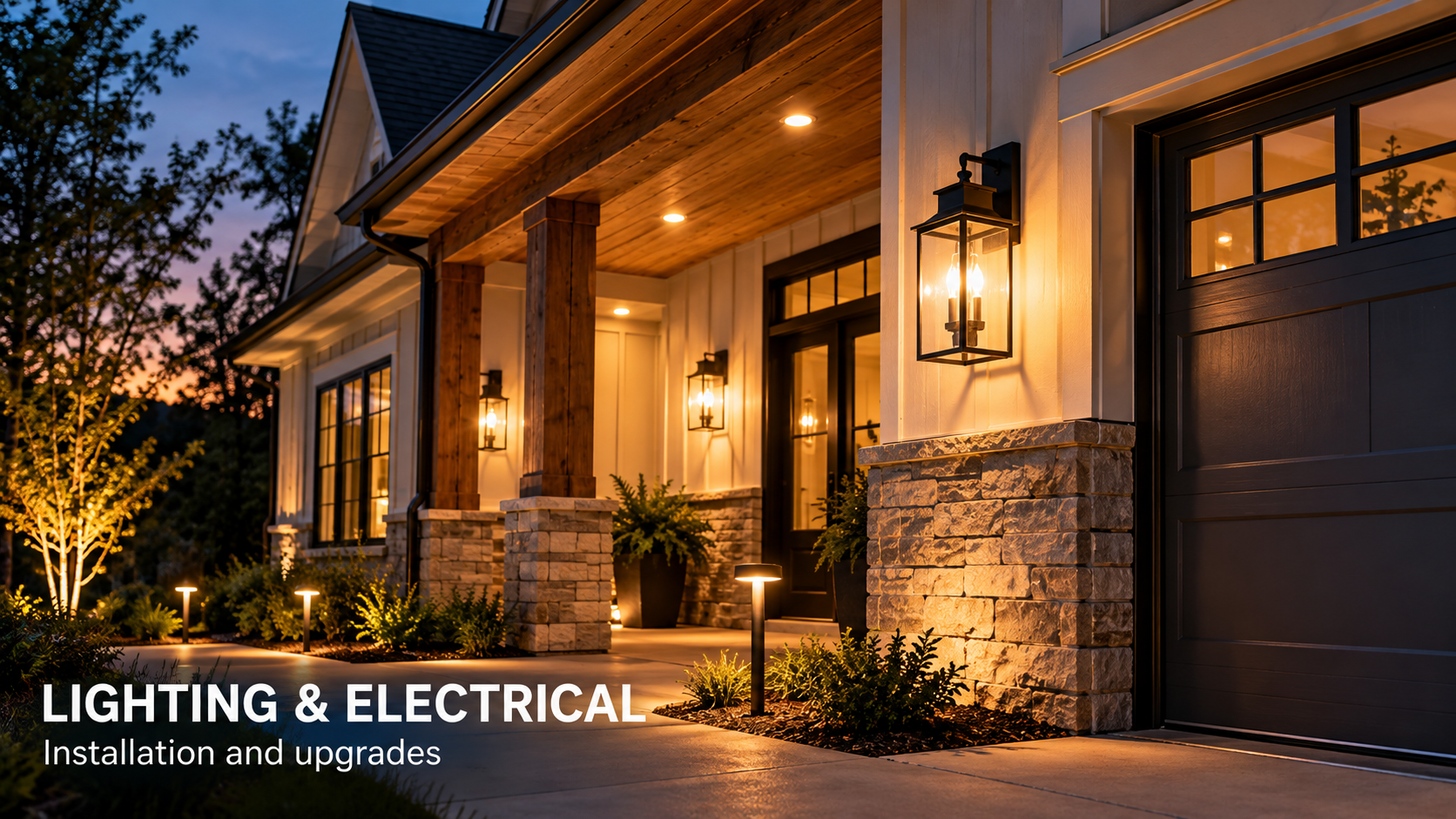 Exterior lighting and electrical installation on a modern home
